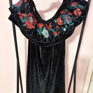 Umgee Black Dress with Floral Embroidery
